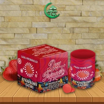 DayTripper Legal Psychedelics Mushroom Tabs 10ct Strawberry Safari Jar And Packaging